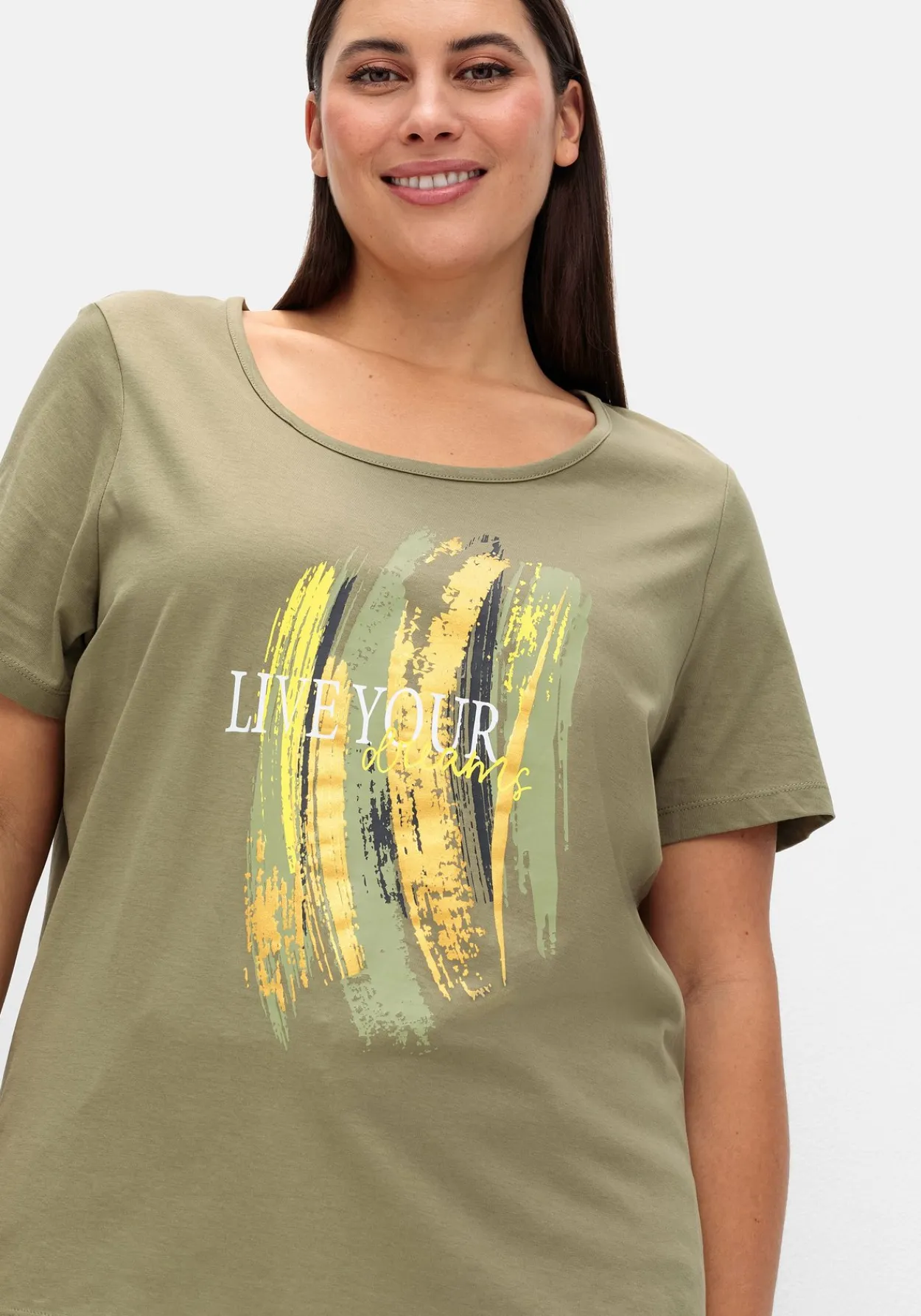 Kurzarmshirt mit Frontdruck und Glitzereffekt<sheego Best