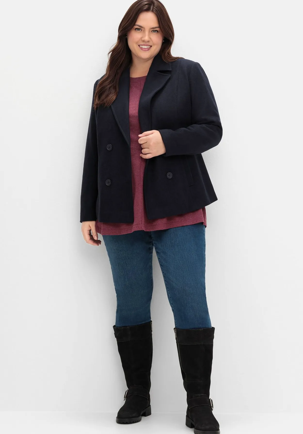 Kurze Cabanjacke mit Reverskragen und Wollanteil<sheego Clearance
