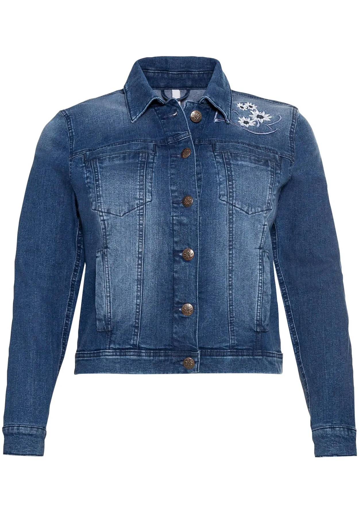 Kurze Jeansjacke mit Trachten-Stickereien<sheego Clearance
