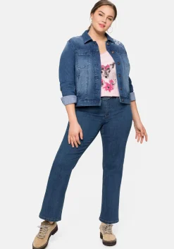 Kurze Jeansjacke mit Trachten-Stickereien<sheego Clearance