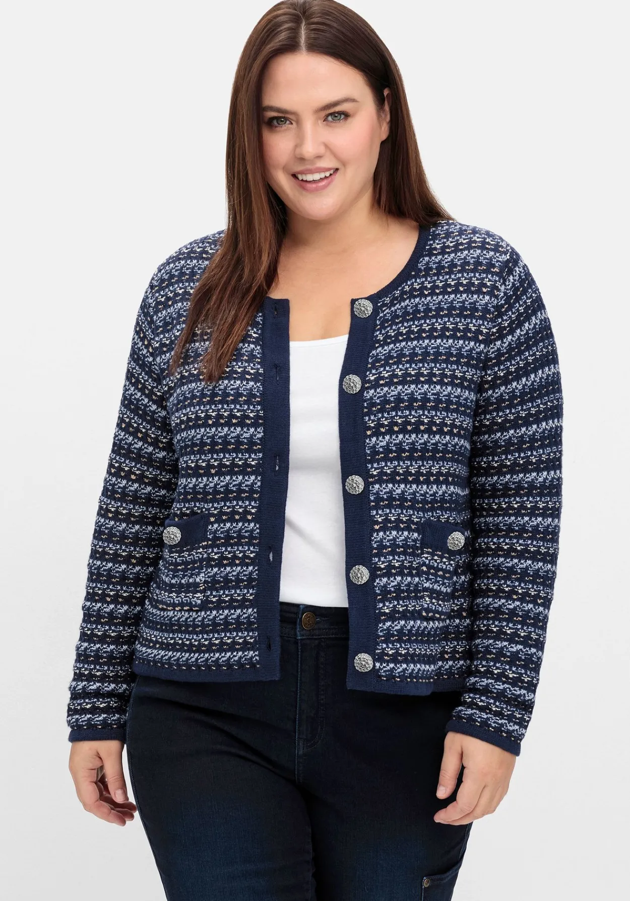 Kurze Strickjacke im Strukturstrick, mit Effektgarn<sheego Online