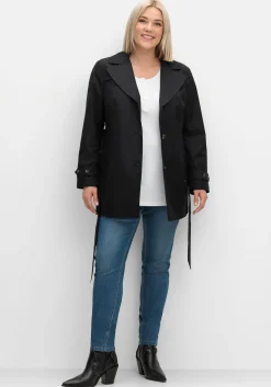 Kurzer Trenchcoat mit Gürtel, wasserabweisend<sheego Discount