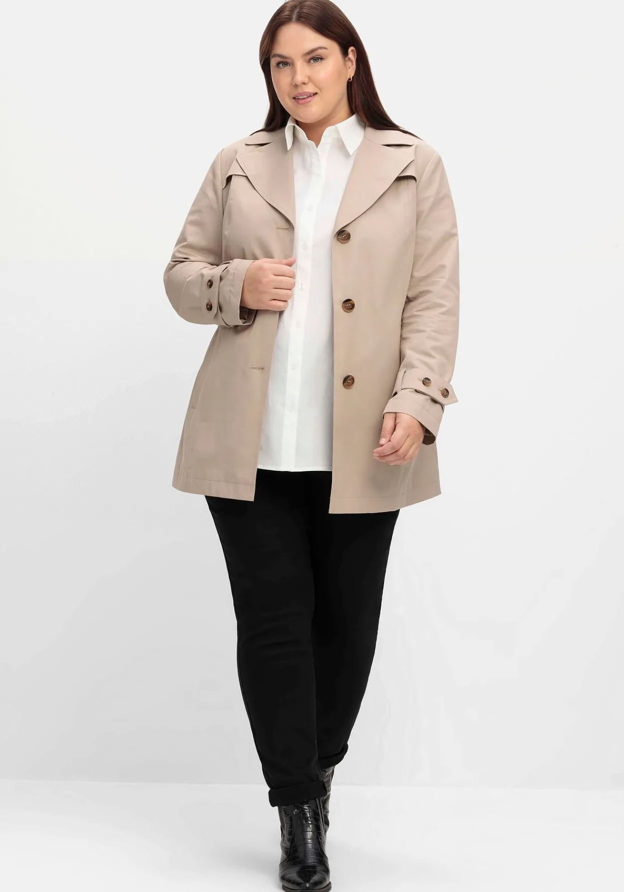 Kurzer Trenchcoat mit Gürtel, wasserabweisend<sheego Discount