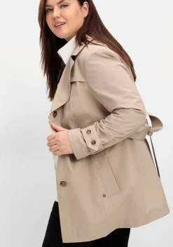Kurzer Trenchcoat mit Gürtel, wasserabweisend<sheego Discount
