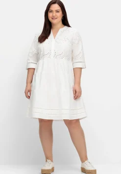 Kurzes Kleid mit Lochstickerei und Ajourmuster<sheego Outlet