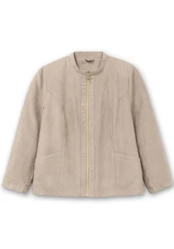 Kurzjacke in Velourslederoptik, mit Stehkragen<sheego Fashion