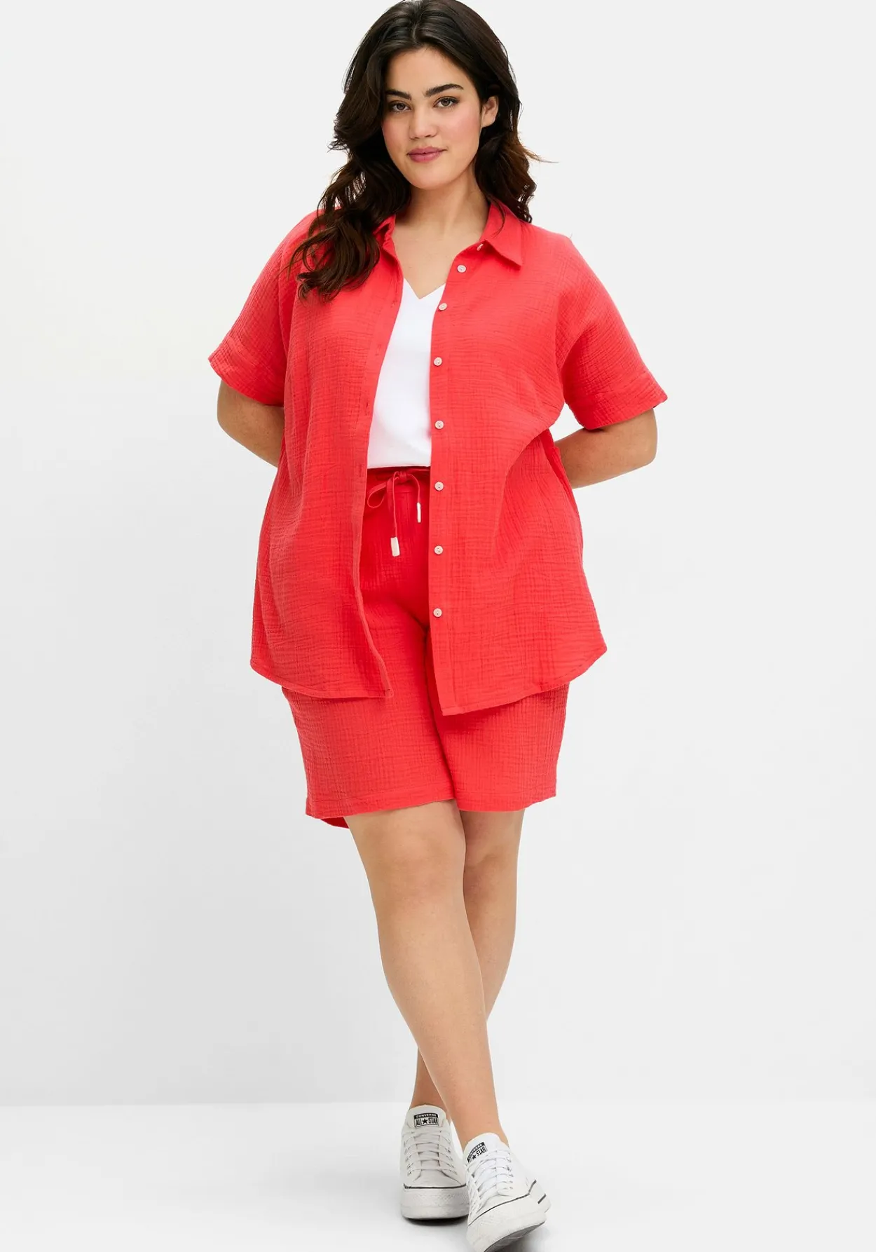 Kurzärmlige Hemdbluse aus Musselin<sheego Discount