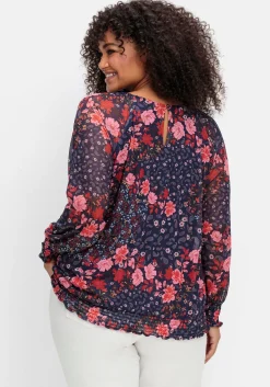 Langarmshirt aus Mesh mit Blumendruck<sheego by Joe Browns Hot
