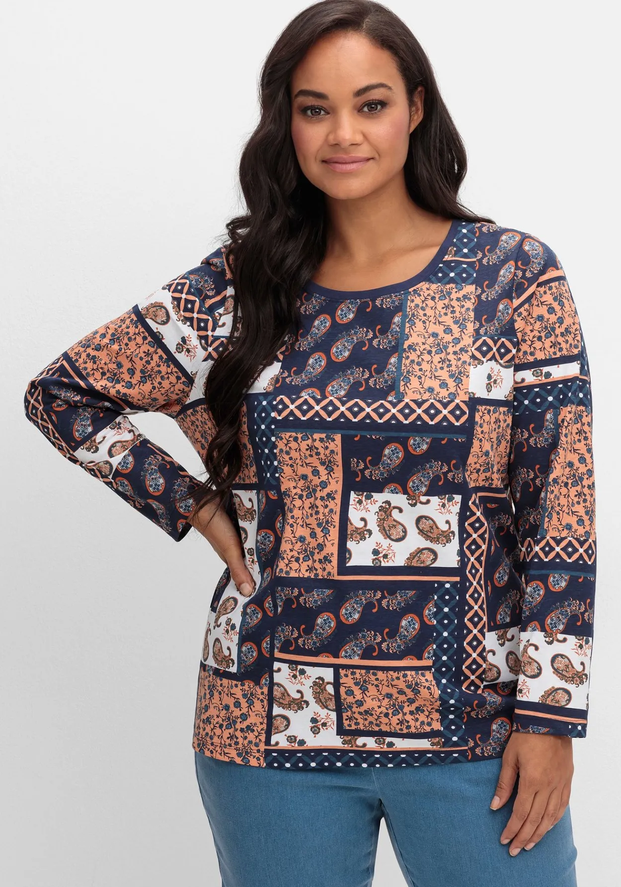 Langarmshirt im Patchwork-Mustermix<sheego Online