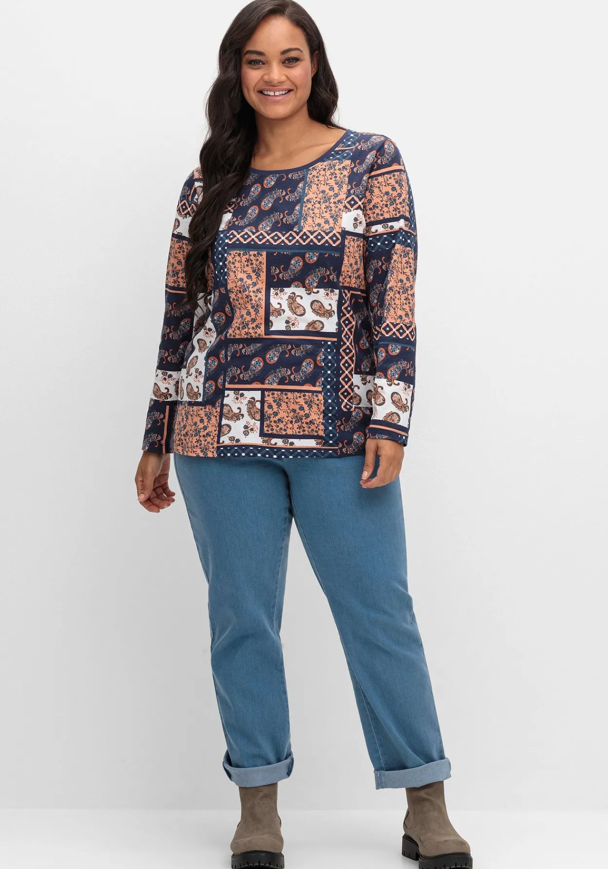 Langarmshirt im Patchwork-Mustermix<sheego Online