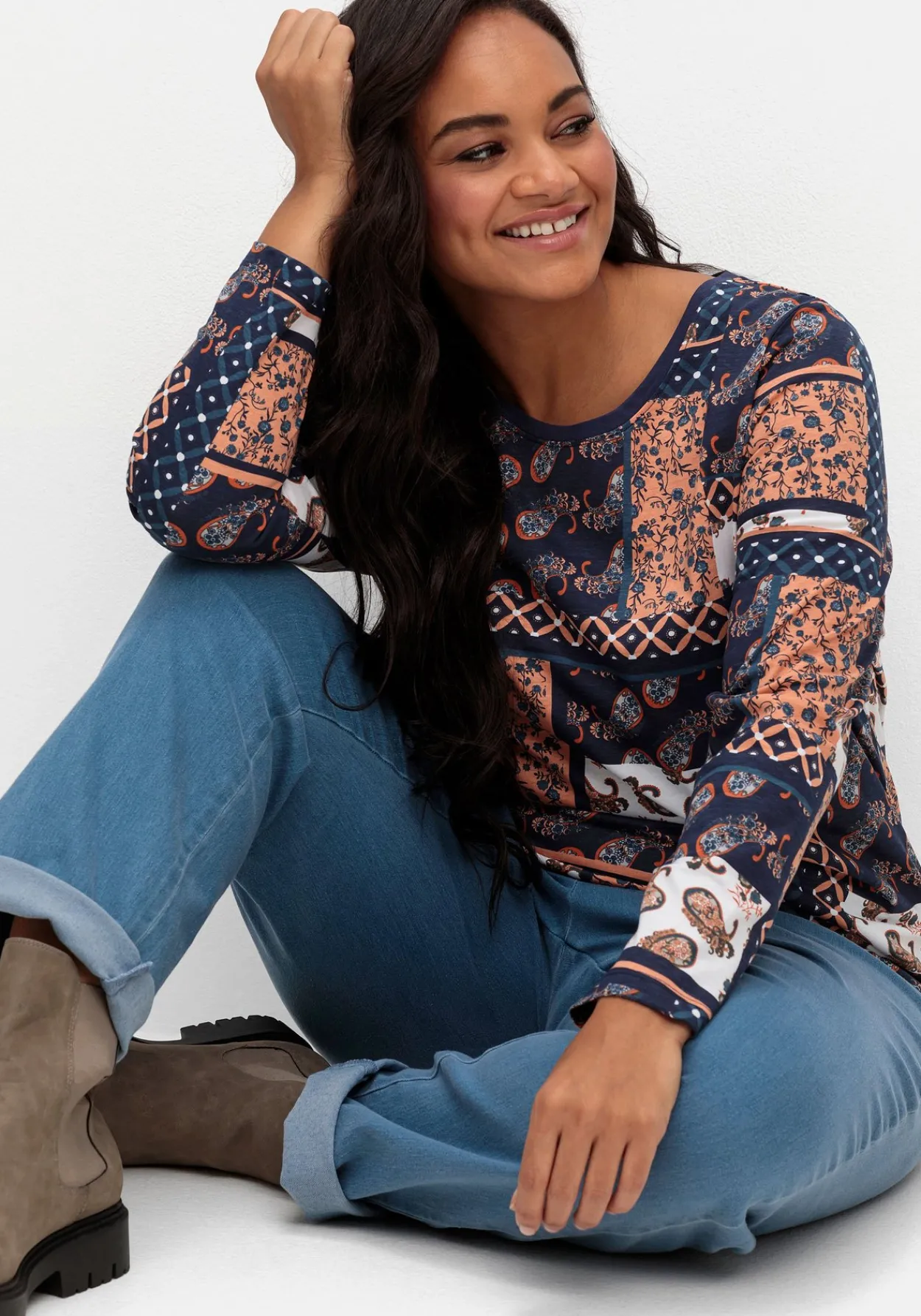 Langarmshirt im Patchwork-Mustermix<sheego Online