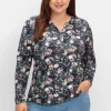 Langarmshirt mit Alloverprint und kurzer Knopfleiste<sheego New