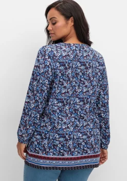 Langarmshirt mit Alloverprint und Herz-Ausschnitt<sheego Sale