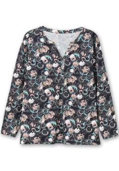 Langarmshirt mit Alloverprint und kurzer Knopfleiste<sheego New