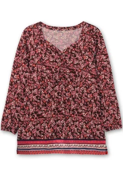 Langarmshirt mit Alloverprint und Herz-Ausschnitt<sheego Online