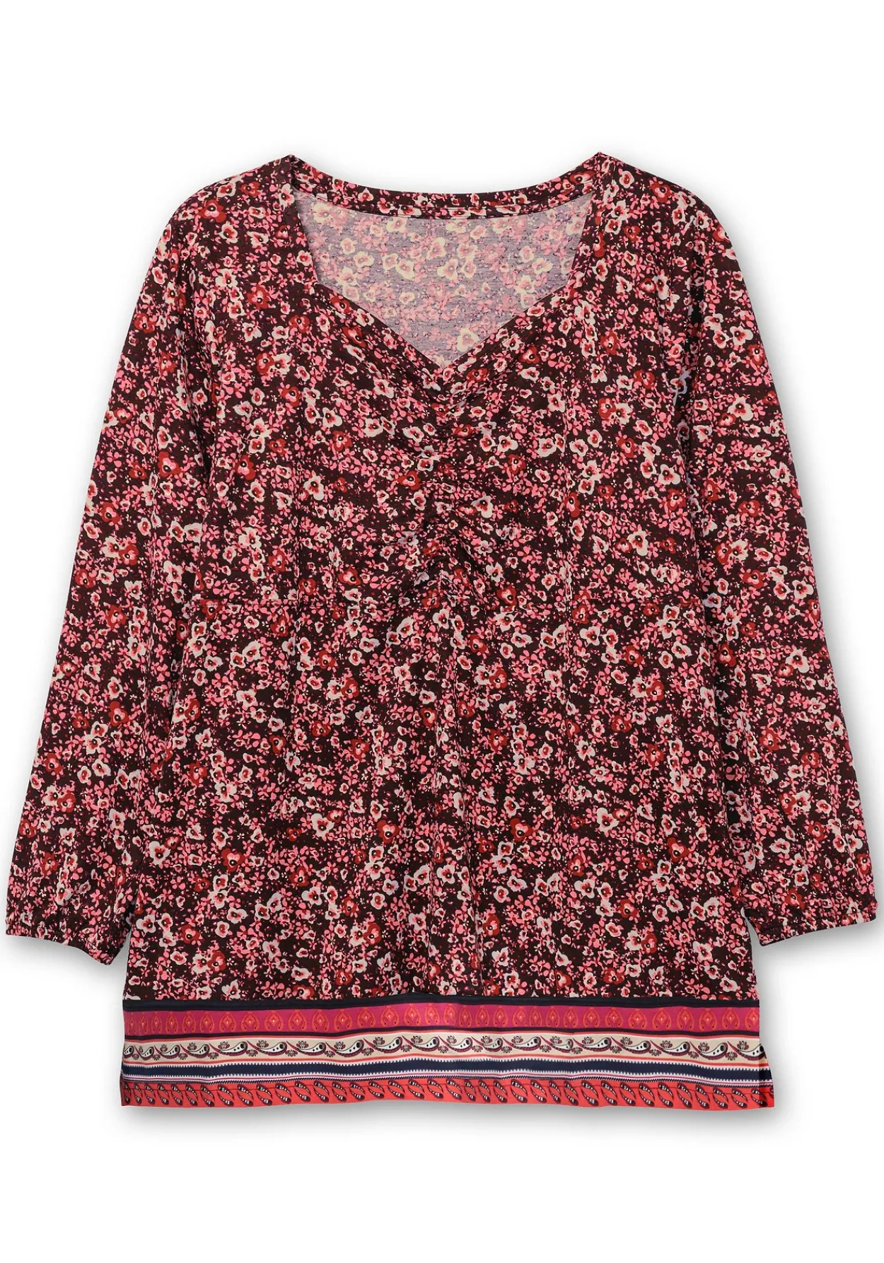 Langarmshirt mit Alloverprint und Herz-Ausschnitt<sheego Online