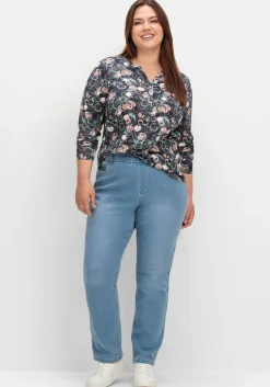 Langarmshirt mit Alloverprint und kurzer Knopfleiste<sheego New
