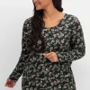 Langarmshirt mit Blümchenprint und Gummizugsaum<sheego New