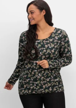 Langarmshirt mit Blümchenprint und Gummizugsaum<sheego New