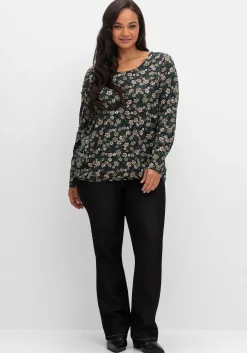 Langarmshirt mit Blümchenprint und Gummizugsaum<sheego New