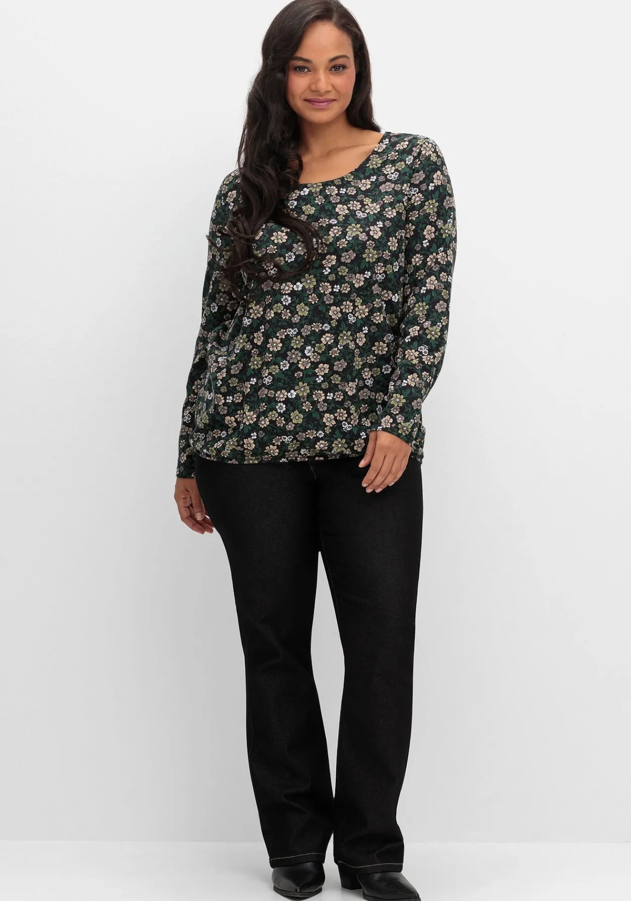 Langarmshirt mit Blümchenprint und Gummizugsaum<sheego New