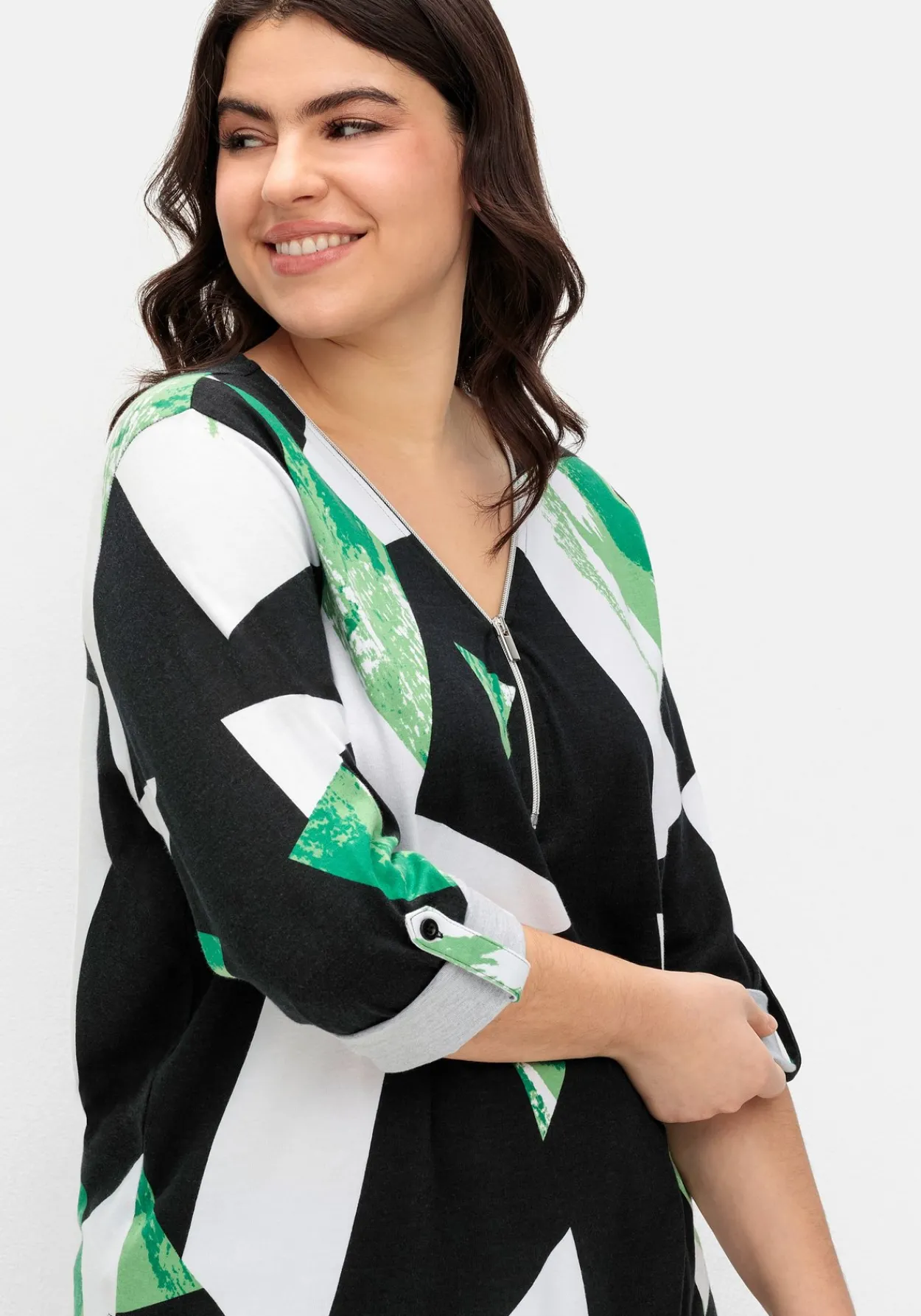 Langarmshirt mit Grafikprint und Reißverschluss<sheego New