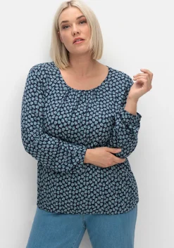 Langarmshirt mit Minimalprint und Saum-Gummizug<sheego Best