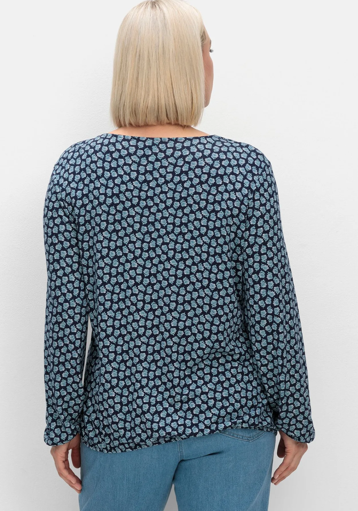 Langarmshirt mit Minimalprint und Saum-Gummizug<sheego Best