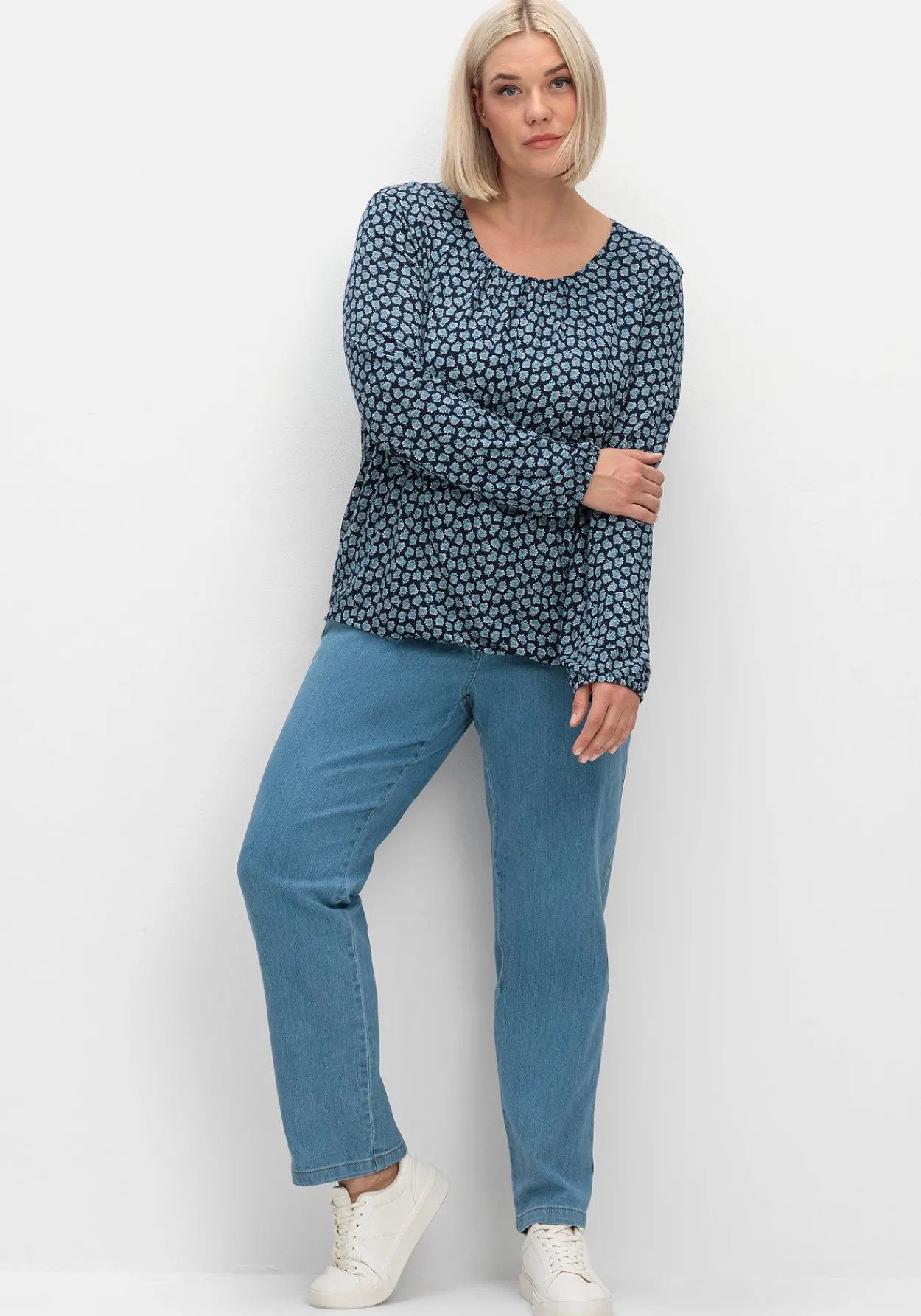 Langarmshirt mit Minimalprint und Saum-Gummizug<sheego Best