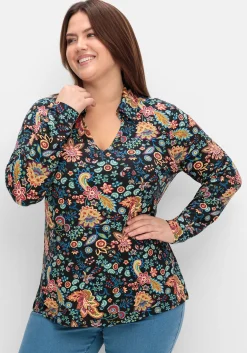 Langarmshirt mit Paisleyprint und Polokragen<sheego by Joe Browns Sale