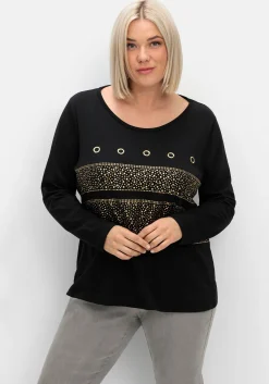 Langarmshirt mit Ösen- und Nietenverzierung<sheego Online