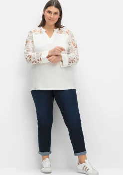 Langarmshirt mit transparenter Spitze<creation L Discount