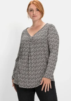 Langarmshirt mit V-Ausschnitt und Kellerfalte<sheego Fashion