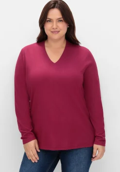 Langarmshirt mit V-Ausschnitt, vorn doppellagig<sheego Outlet