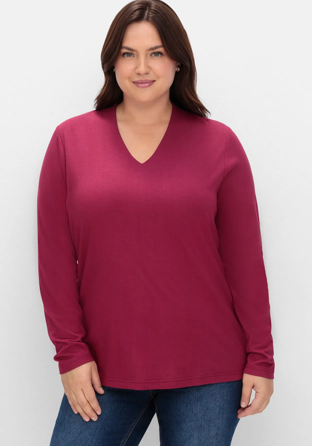 Langarmshirt mit V-Ausschnitt, vorn doppellagig<sheego Outlet