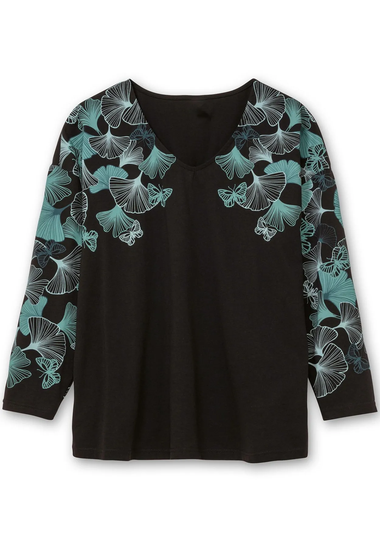 Langarmshirt mit V-Ausschnitt und Blätterdruck<sheego Fashion