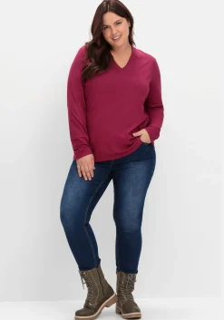 Langarmshirt mit V-Ausschnitt, vorn doppellagig<sheego Outlet