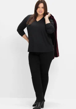 Langarmshirt mit V-Ausschnitt, vorn doppellagig<sheego Discount
