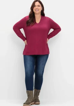 Langarmshirt mit V-Ausschnitt, vorn doppellagig<sheego Outlet