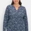 Langarmshirt mit V-Schlitz und floralem Minimalprint<sheego Hot