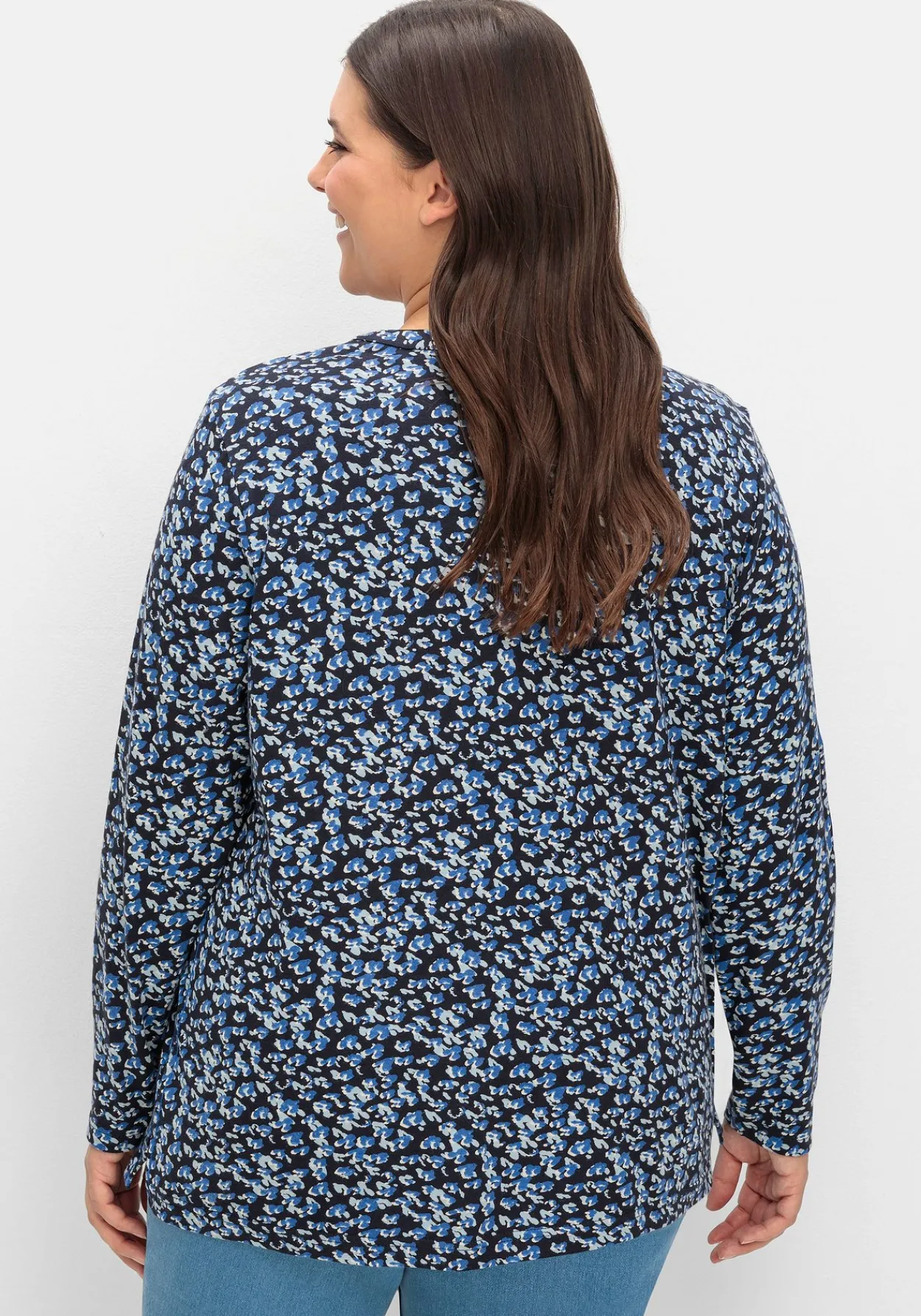 Langarmshirt mit V-Schlitz und floralem Minimalprint<sheego Hot