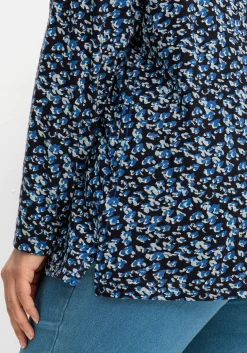Langarmshirt mit V-Schlitz und floralem Minimalprint<sheego Hot