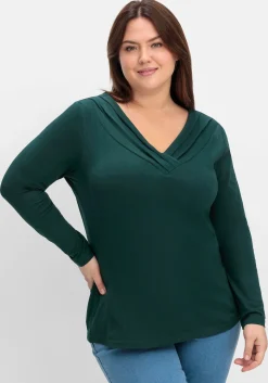 Langarmshirt mit Zierfalten am V-Ausschnitt, A-Linie<sheego by Joe Browns New