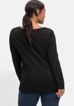 Langarmshirt mit Zierfalten am V-Ausschnitt, A-Linie<sheego by Joe Browns Hot