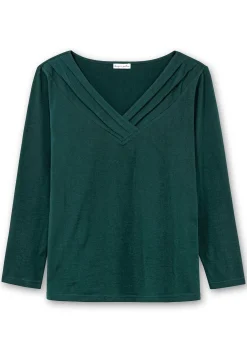Langarmshirt mit Zierfalten am V-Ausschnitt, A-Linie<sheego by Joe Browns New