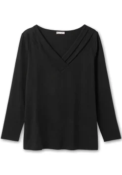 Langarmshirt mit Zierfalten am V-Ausschnitt, A-Linie<sheego by Joe Browns Hot