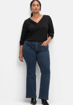 Langarmshirt mit Zierfalten am V-Ausschnitt, A-Linie<sheego by Joe Browns Hot