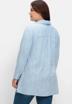 Lange Bluse mit Krempelärmeln, in Leinenoptik<sheego Outlet