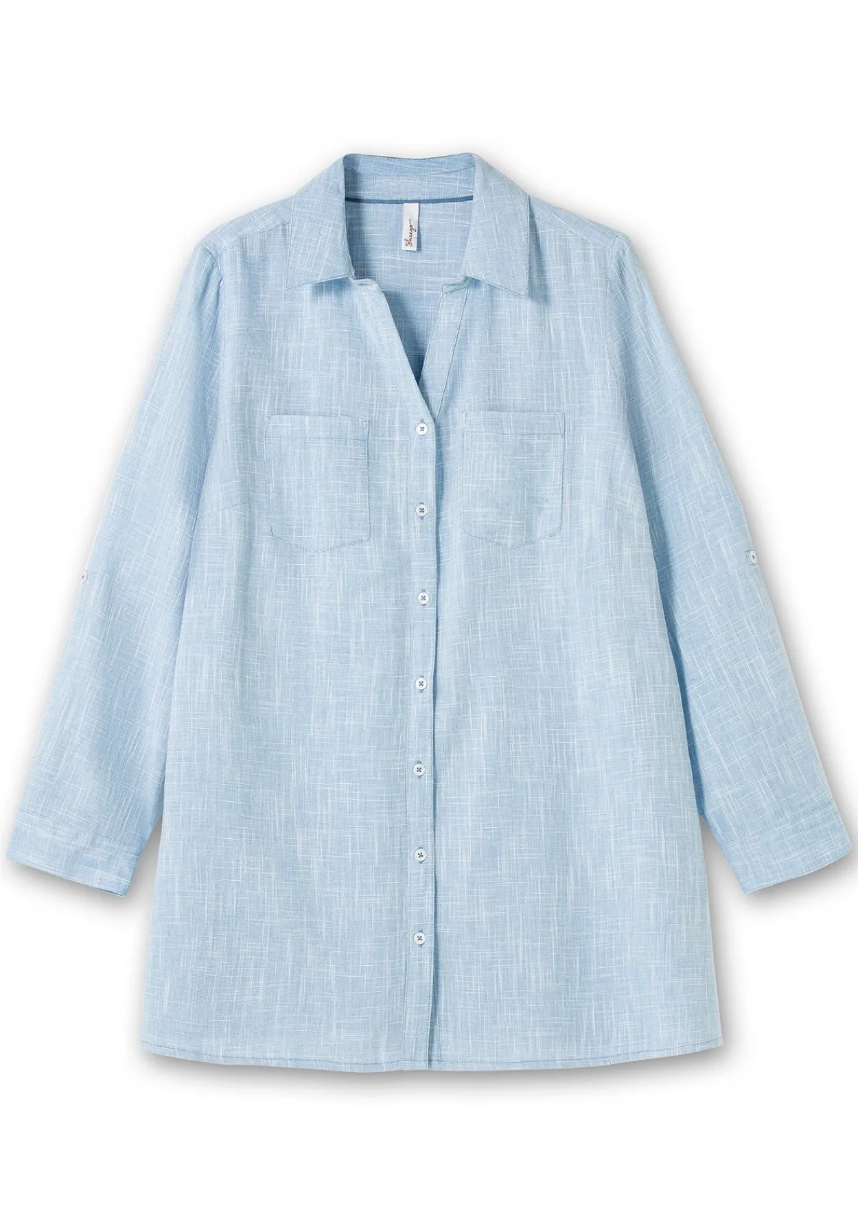 Lange Bluse mit Krempelärmeln, in Leinenoptik<sheego Outlet