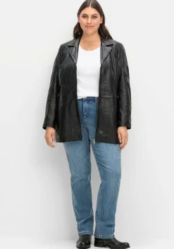 Lange Lederjacke aus Lammnappa, mit Reverskragen<sheego Online
